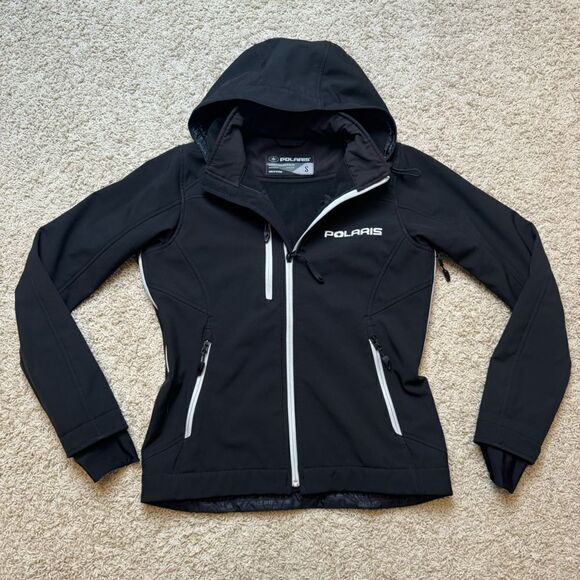 Polaris Soft Shell Snowmobile Jacket Windbreaker Waterproof Black White Small - Picture 1 of 3